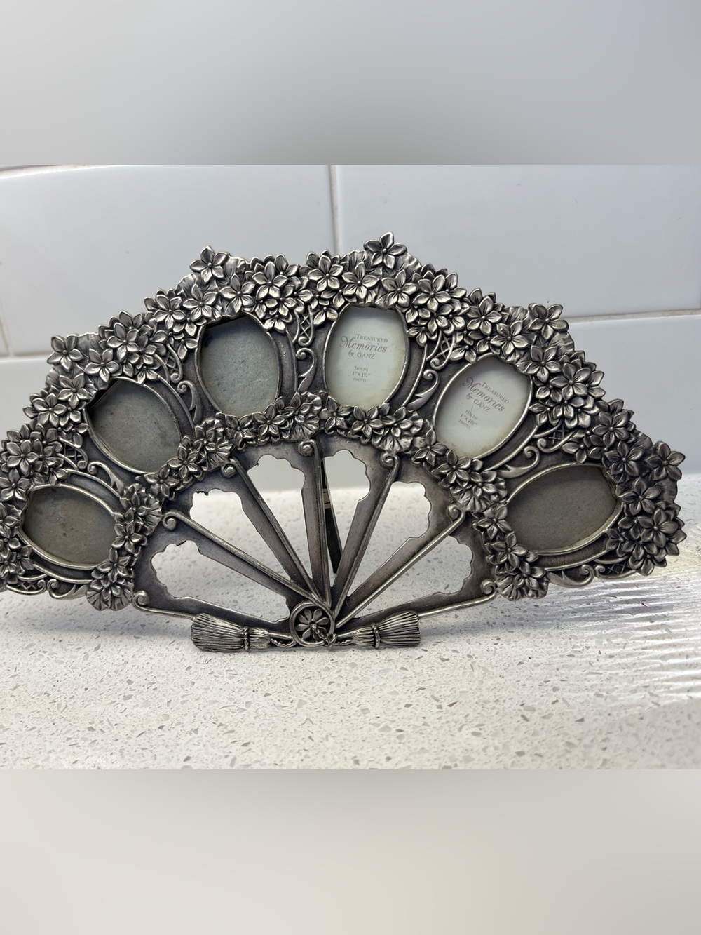 Ganz Treasured Memories Heavy Fan Photo Frame Silver Pewter-Tone Floral 
9” x 5”